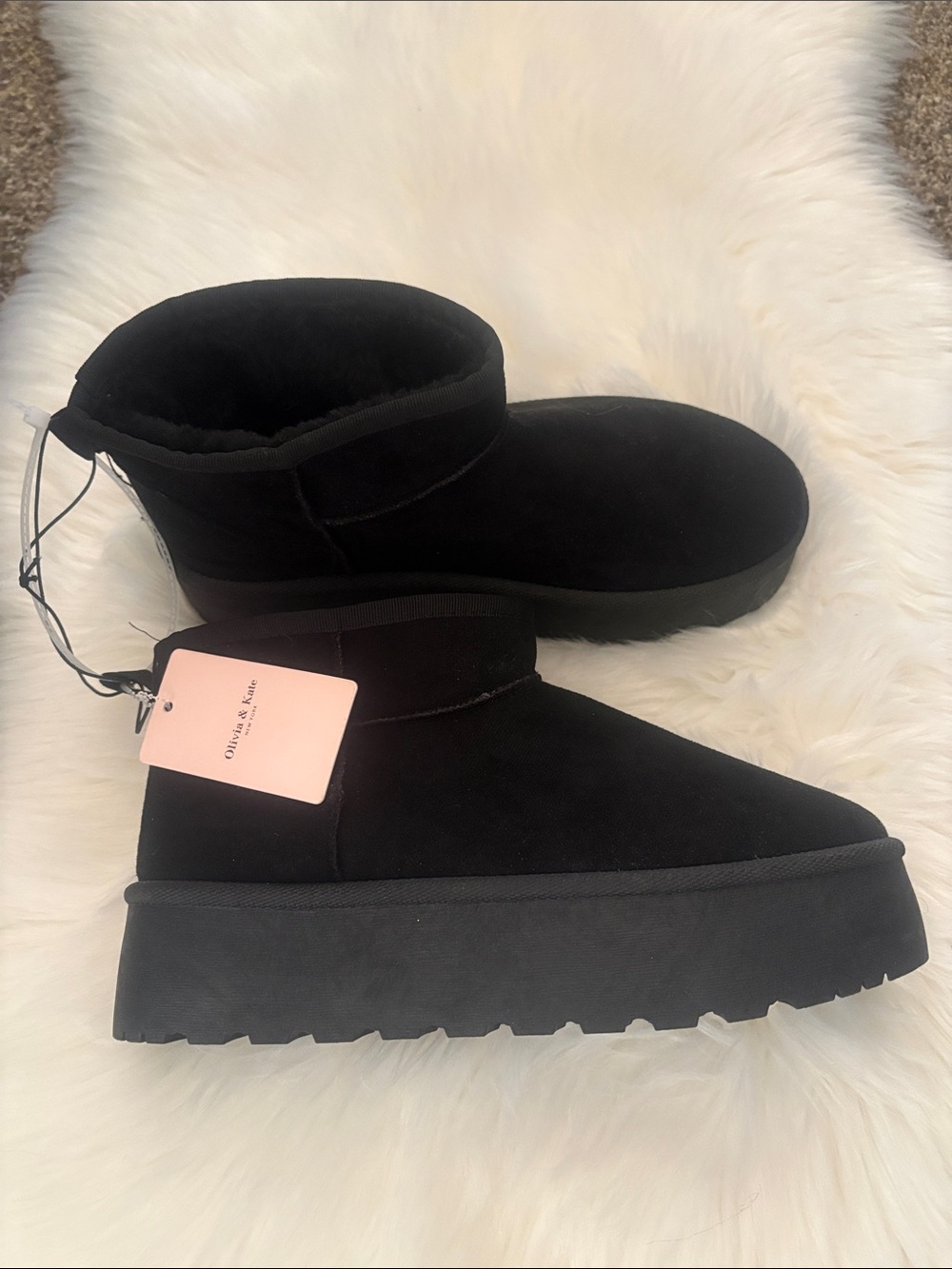 Women's Black Platform Ankle Boots with Plush Lining